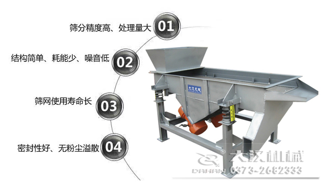 1016型直線振動(dòng)篩特點(diǎn)：1，篩分精度高，處理量大。2，結(jié)構(gòu)簡(jiǎn)單，耗能少，噪音低，3，篩網(wǎng)使用壽命長(zhǎng)，密封性好無(wú)粉塵溢散。
