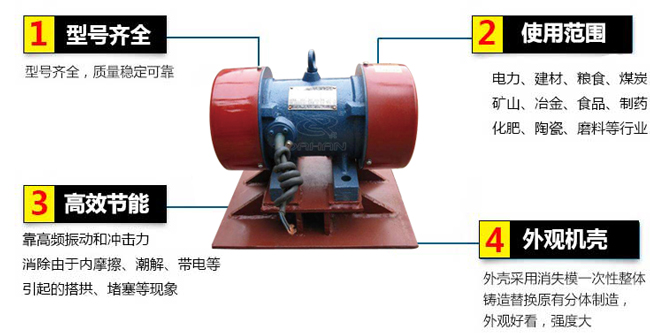 lzf倉(cāng)壁振動(dòng)器：1，型號(hào)齊全：型號(hào)齊全，質(zhì)量穩(wěn)定可靠。2，適用范圍：電力，建材，糧食，煤炭，礦山，冶金，食品，制藥，化肥，陶瓷，磨料等行業(yè)。3，高效：靠高頻振動(dòng)和沖擊力消除由于內(nèi)摩擦，潮解，帶電等引起的塔供，堵塞等現(xiàn)象。4，外觀機(jī)殼：外殼采用消失模一次性整體鑄造替換原有分體制造，外觀好看，強(qiáng)度大。