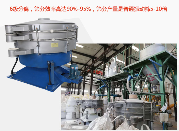 搖擺篩采用6級(jí)分離，篩分效率高達(dá)90%-95%，篩分產(chǎn)量是普通振動(dòng)篩5-10倍