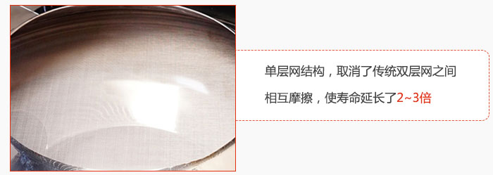 單層網(wǎng)結(jié)構(gòu)，取消了傳統(tǒng)雙層網(wǎng)之間相互摩擦，使壽命延長了2~3倍