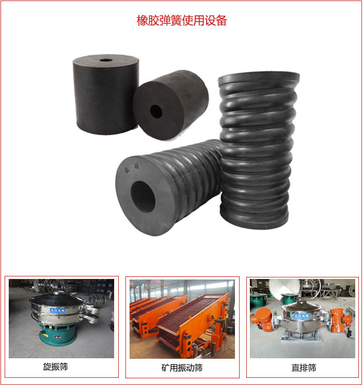 橡膠彈簧適用設(shè)備：旋振篩，礦用振動篩，直排篩等