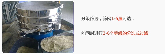 分級篩選，可篩1至5層篩網(wǎng)，能同時進行2至6個等級的分選或過濾