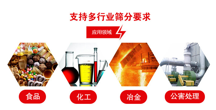 旋振篩適用的行業(yè)：食品行業(yè)，化工行業(yè)，冶金行業(yè)，公害處理等。